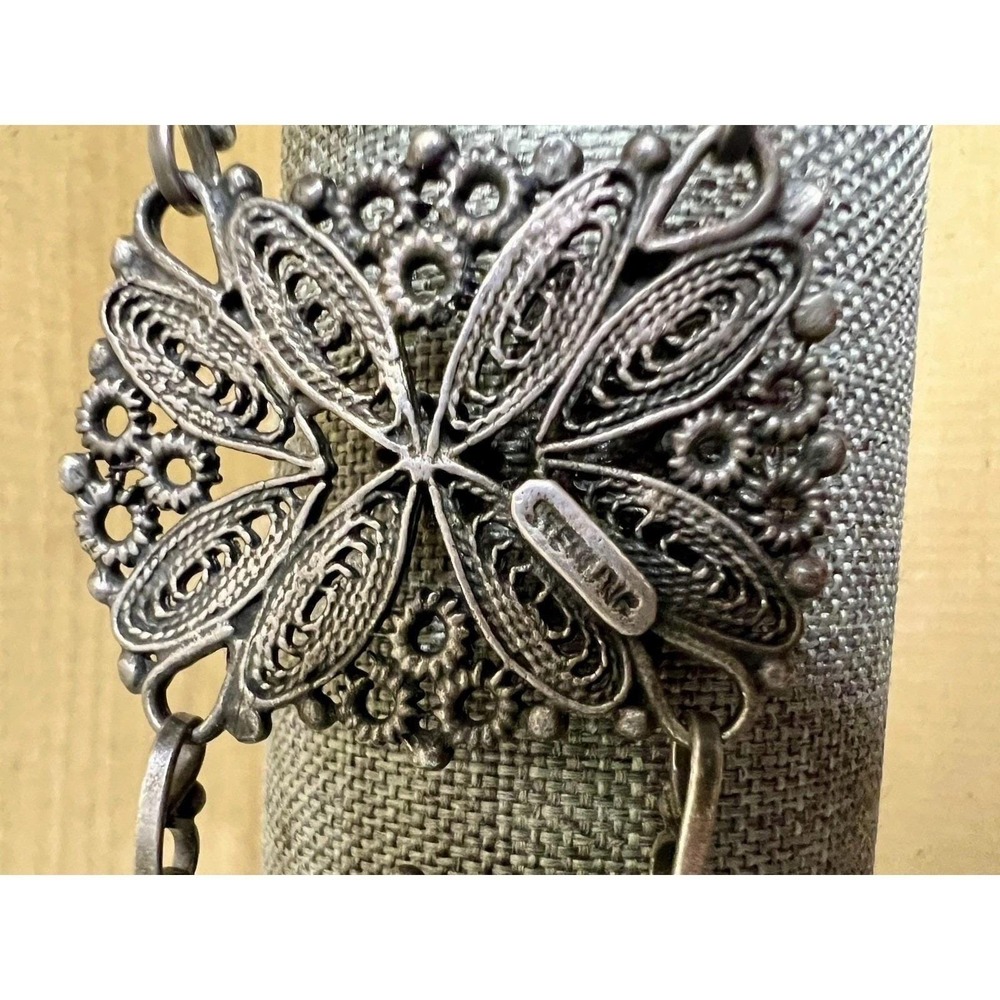 Vintage Sterling Silver Filigree Bracelet Victorian Revival Pin Clasp Heavy 63g